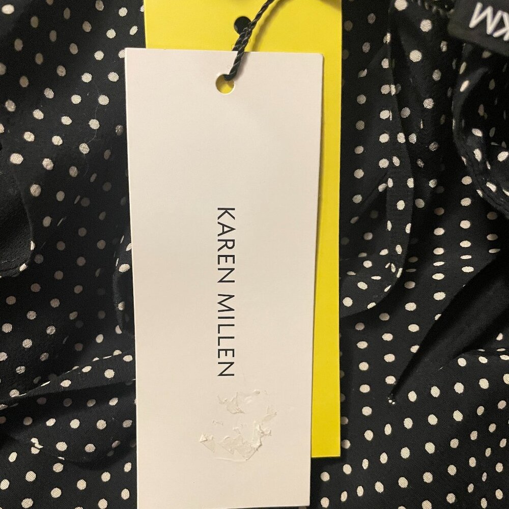 Karen Millen Black White Ruffle Keyhole Tie Neck Dress Size 6 - Picture 5 of 9